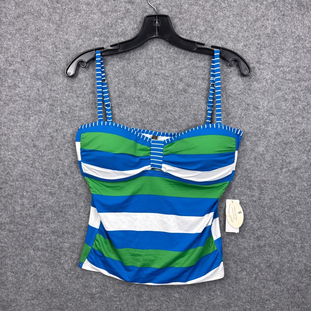 Tommy Bahama Womens Blue Green Striped Tummy Control Tankini Top TSW49105T NWT L